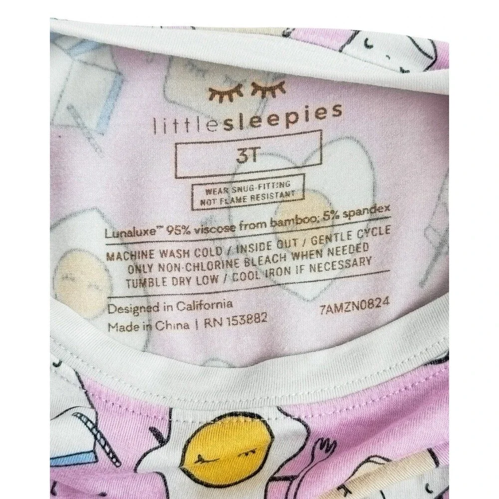 Little Sleepies 3T Pink Breakfast Set Pink Breakfast Food Print Lunaluxe